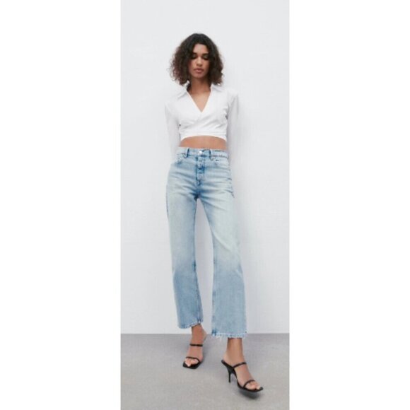 Zara Womens 4 High Rise Mom Jeans Medium Wash - Picture 1 of 14